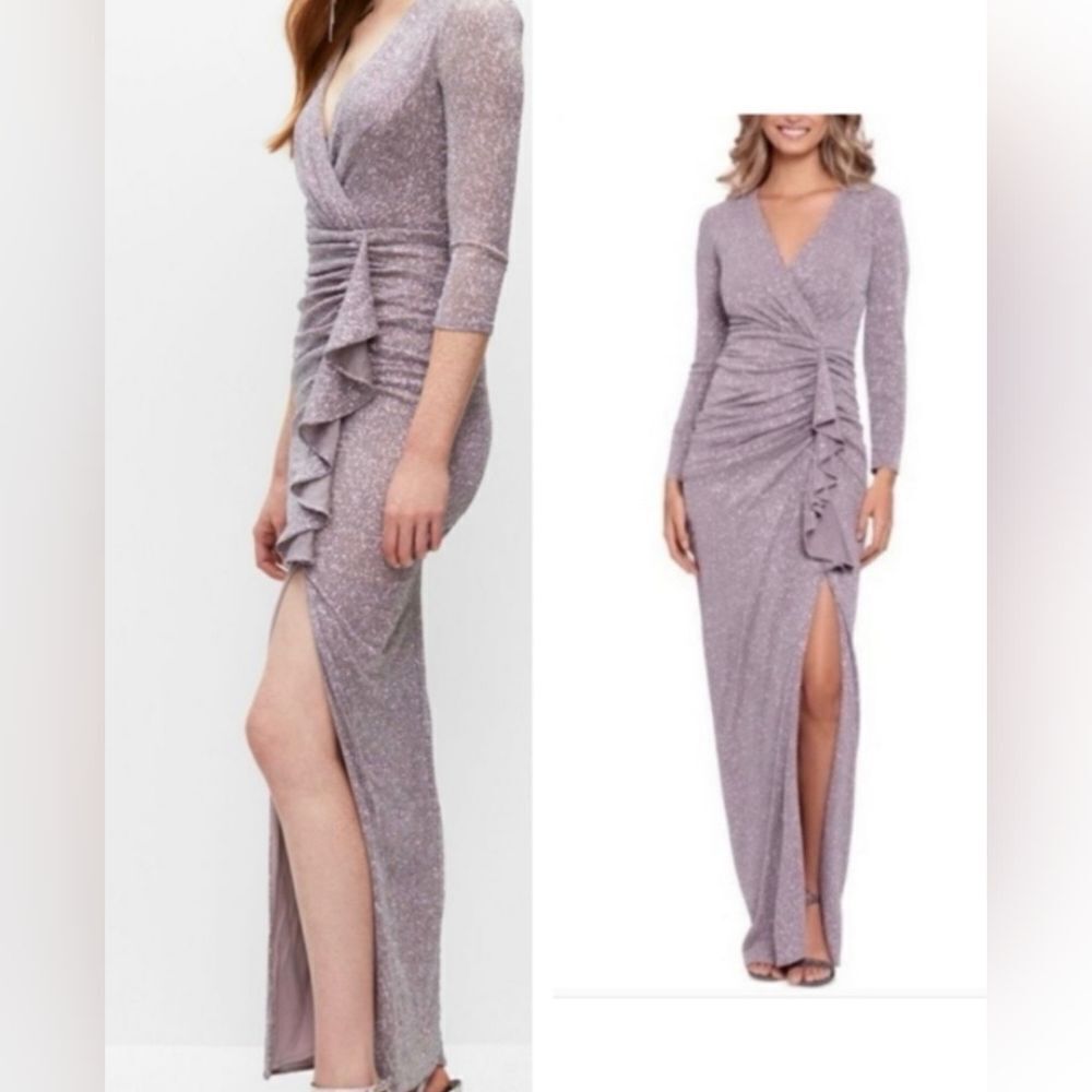 Betsy And Adam Metallic Rusched long Sleeve Gown SIZE 18W NWT